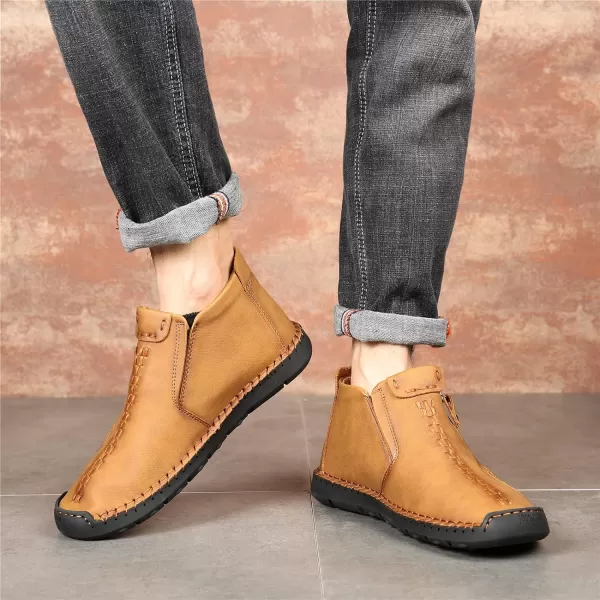 Dacomfy Mens Shoes Slip On Casual Loafers Fashion Oxfords Shoes Leather Ankle Chukka Boots Comfy Outdoor Walking Driving Shoes Pu Leather Mens Boots Brown Black Khaki GreenYellow