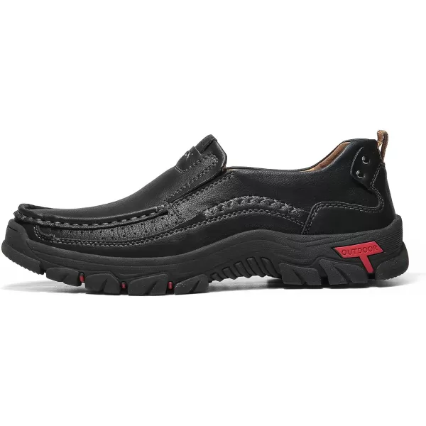 Lazzy Loafers for Men Slip On Casual Shoes Leather Outdoor Driving Boat ShoeBlack