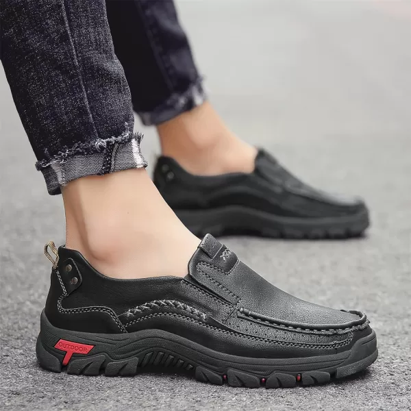 Lazzy Loafers for Men Slip On Casual Shoes Leather Outdoor Driving Boat ShoeBlack