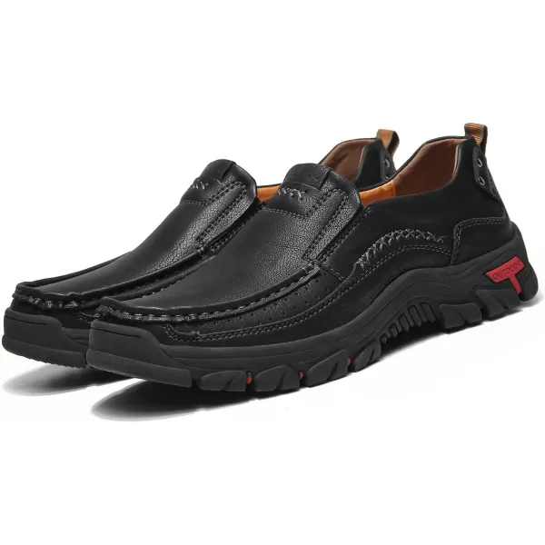 Lazzy Loafers for Men Slip On Casual Shoes Leather Outdoor Driving Boat ShoeBlack