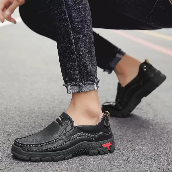 Lazzy Loafers for Men Slip On Casual Shoes Leather Outdoor Driving Boat ShoeBlack