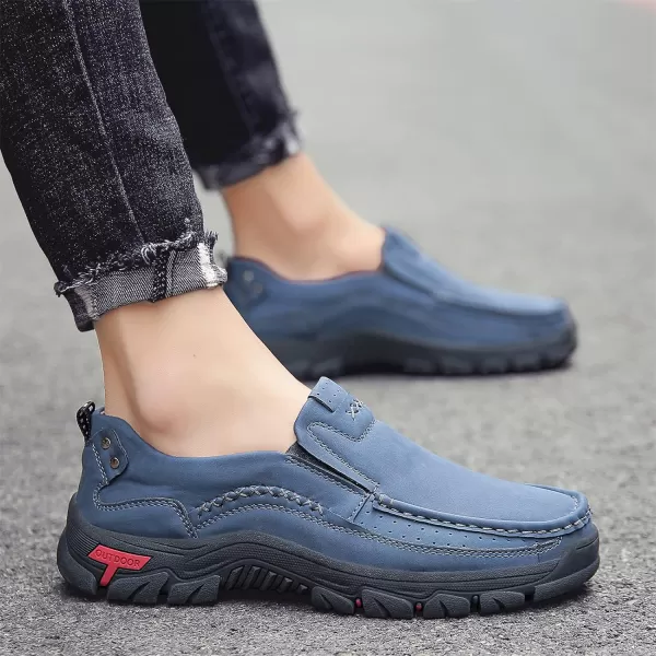 Lazzy Loafers for Men Slip On Casual Shoes Leather Outdoor Driving Boat ShoeBlue