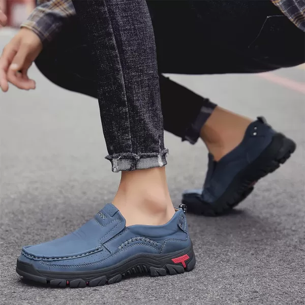 Lazzy Loafers for Men Slip On Casual Shoes Leather Outdoor Driving Boat ShoeBlue