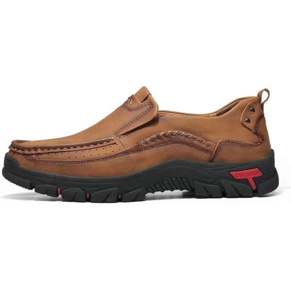 Lazzy Loafers for Men Slip On Casual Shoes Leather Outdoor Driving Boat ShoeBrown