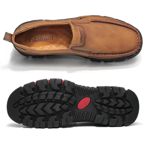 Lazzy Loafers for Men Slip On Casual Shoes Leather Outdoor Driving Boat ShoeBrown