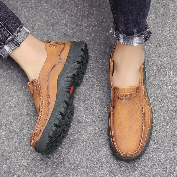 Lazzy Loafers for Men Slip On Casual Shoes Leather Outdoor Driving Boat ShoeBrown