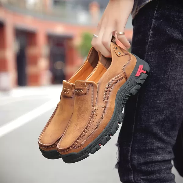 Lazzy Loafers for Men Slip On Casual Shoes Leather Outdoor Driving Boat ShoeBrown
