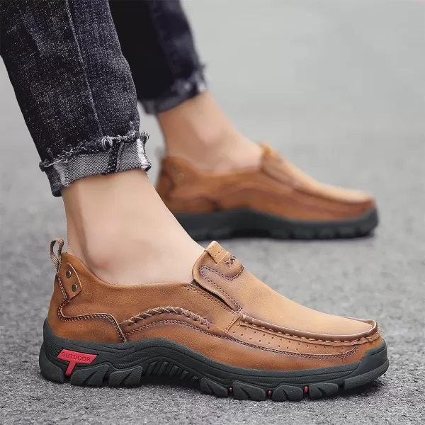 Lazzy Loafers for Men Slip On Casual Shoes Leather Outdoor Driving Boat ShoeBrown