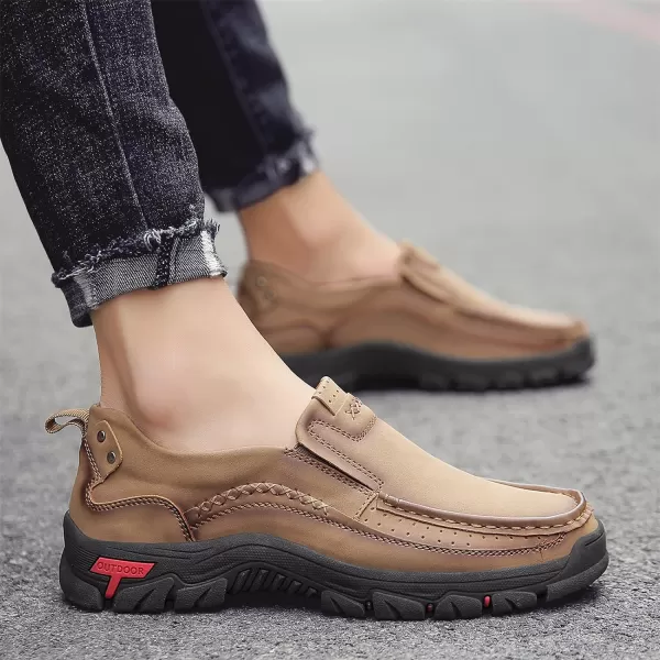 Lazzy Loafers for Men Slip On Casual Shoes Leather Outdoor Driving Boat ShoeKhaki