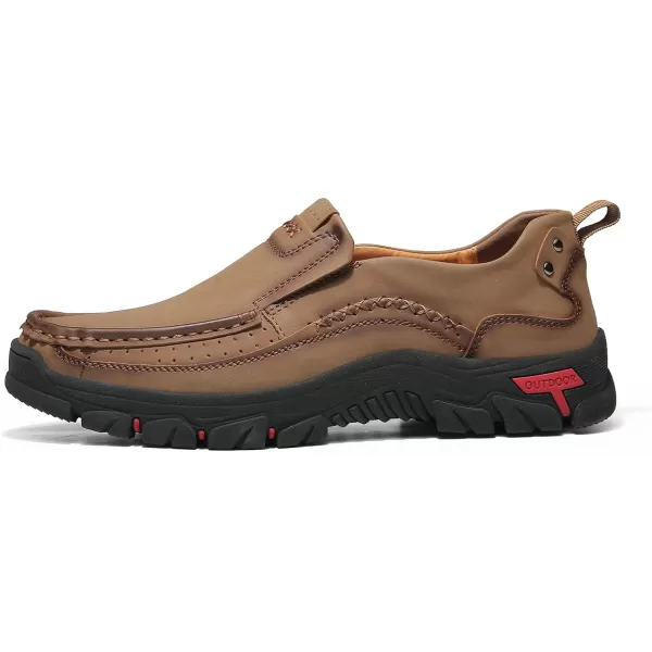Lazzy Loafers for Men Slip On Casual Shoes Leather Outdoor Driving Boat ShoeKhaki