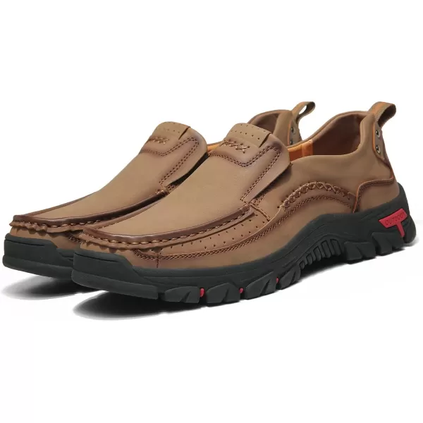Lazzy Loafers for Men Slip On Casual Shoes Leather Outdoor Driving Boat ShoeKhaki