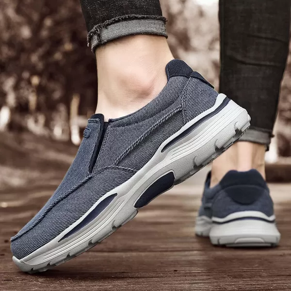 Lazzy Mens Casual Loafers Slip On Boat Shoes Canvas Fashion Shoes Breathable Oxfords Comfortable Stretch SneakersBlue
