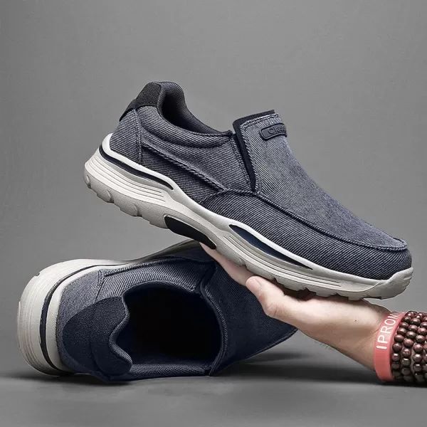 Lazzy Mens Casual Loafers Slip On Boat Shoes Canvas Fashion Shoes Breathable Oxfords Comfortable Stretch SneakersBlue