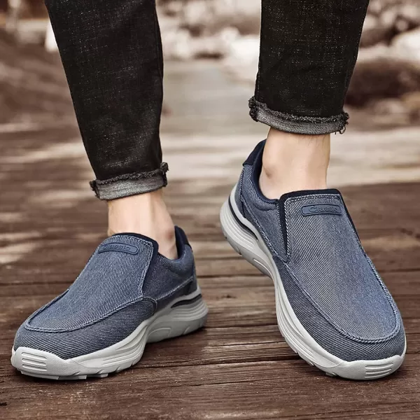 Lazzy Mens Casual Loafers Slip On Boat Shoes Canvas Fashion Shoes Breathable Oxfords Comfortable Stretch SneakersBlue