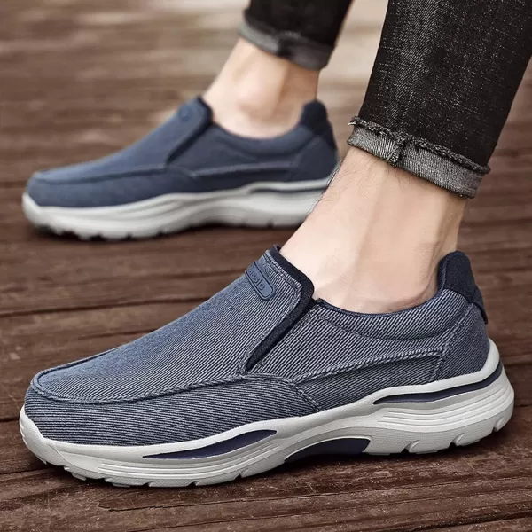 Lazzy Mens Casual Loafers Slip On Boat Shoes Canvas Fashion Shoes Breathable Oxfords Comfortable Stretch SneakersBlue