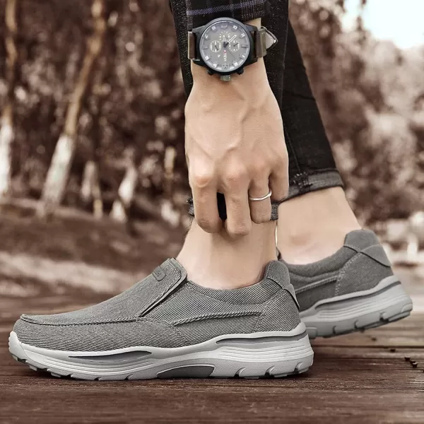 Lazzy Mens Casual Loafers Slip On Boat Shoes Canvas Fashion Shoes Breathable Oxfords Comfortable Stretch SneakersGrey