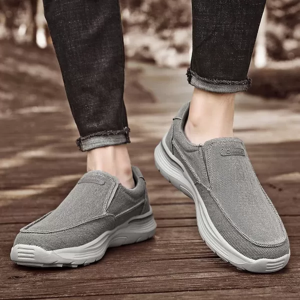 Lazzy Mens Casual Loafers Slip On Boat Shoes Canvas Fashion Shoes Breathable Oxfords Comfortable Stretch SneakersGrey
