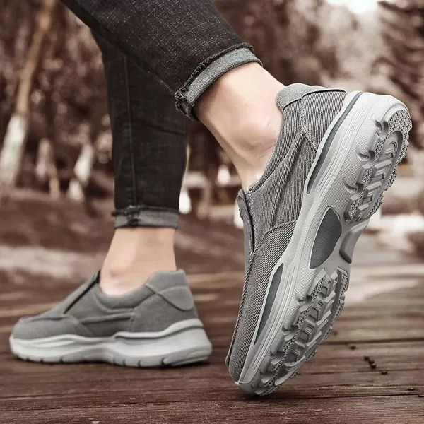 Lazzy Mens Casual Loafers Slip On Boat Shoes Canvas Fashion Shoes Breathable Oxfords Comfortable Stretch SneakersGrey