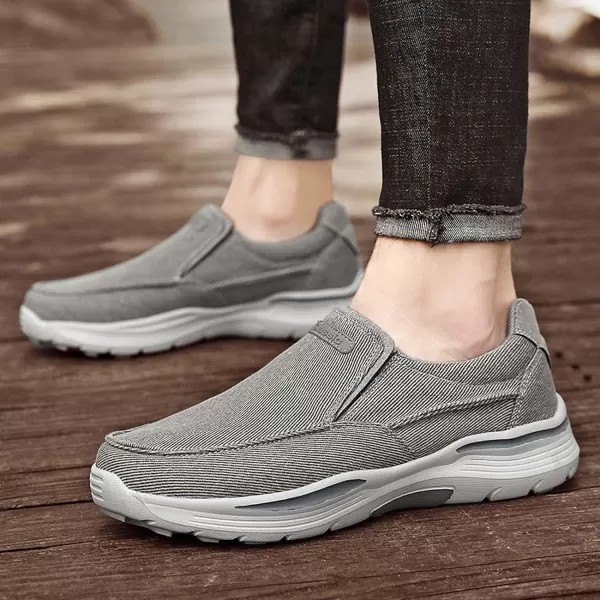 Lazzy Mens Casual Loafers Slip On Boat Shoes Canvas Fashion Shoes Breathable Oxfords Comfortable Stretch SneakersGrey