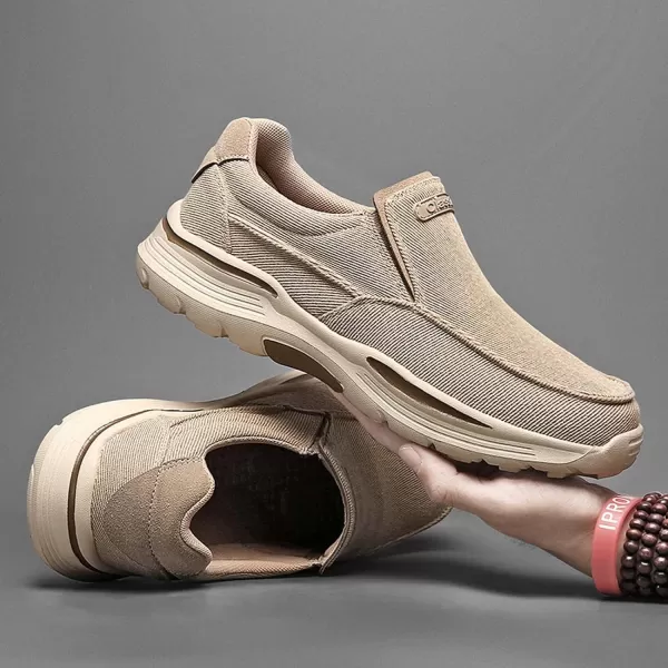 Lazzy Mens Casual Loafers Slip On Boat Shoes Canvas Fashion Shoes Breathable Oxfords Comfortable Stretch SneakersKhaki