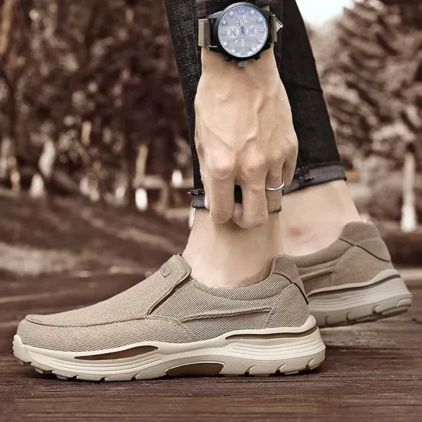 Lazzy Mens Casual Loafers Slip On Boat Shoes Canvas Fashion Shoes Breathable Oxfords Comfortable Stretch SneakersKhaki