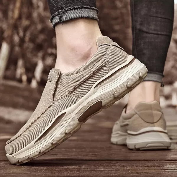 Lazzy Mens Casual Loafers Slip On Boat Shoes Canvas Fashion Shoes Breathable Oxfords Comfortable Stretch SneakersKhaki