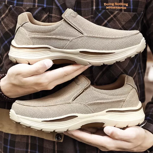 Lazzy Mens Casual Loafers Slip On Boat Shoes Canvas Fashion Shoes Breathable Oxfords Comfortable Stretch SneakersKhaki