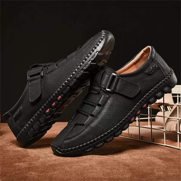 Lazzy Mens Casual Loafers Slip on Shoes Breathable Leather Oxford Comfortable Driving Walking Shoes for MenBlack