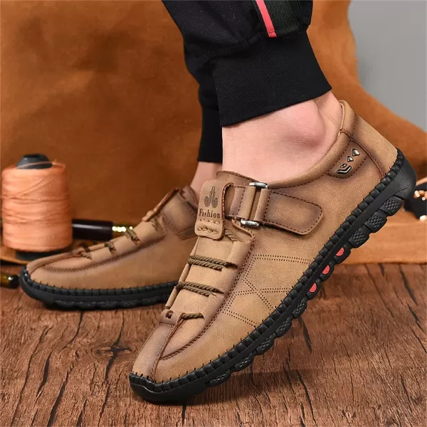Lazzy Mens Casual Loafers Slip on Shoes Breathable Leather Oxford Comfortable Driving Walking Shoes for MenKhaki
