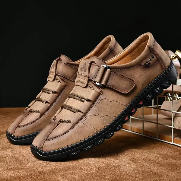 Lazzy Mens Casual Loafers Slip on Shoes Breathable Leather Oxford Comfortable Driving Walking Shoes for MenKhaki