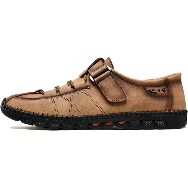 Lazzy Mens Casual Loafers Slip on Shoes Breathable Leather Oxford Comfortable Driving Walking Shoes for MenKhaki