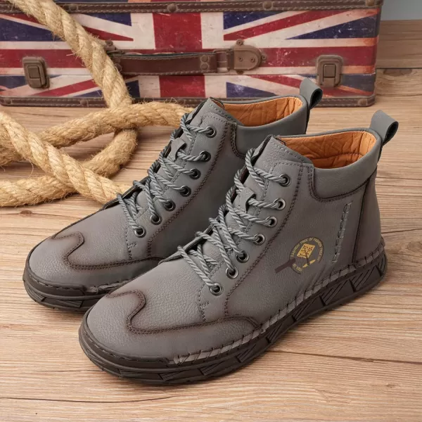 Lazzy Mens Casual Shoes Chukka Boots LaceUp Motorcycle Ankle Boots Fashion Dress Oxfords Leather Shoes for MenGrey