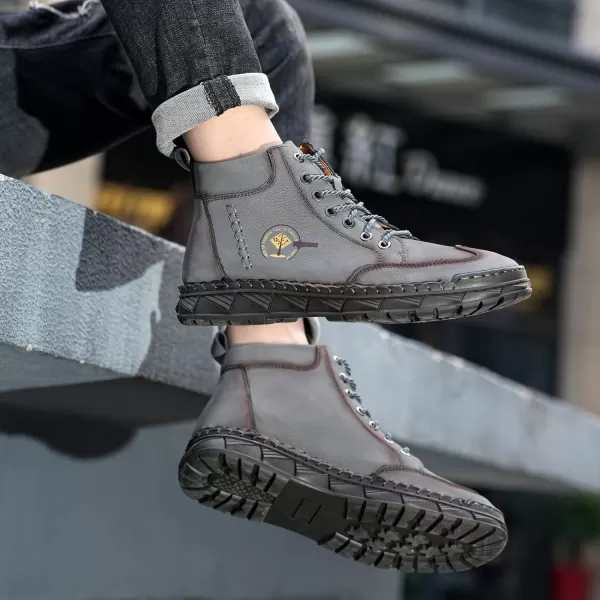 Lazzy Mens Casual Shoes Chukka Boots LaceUp Motorcycle Ankle Boots Fashion Dress Oxfords Leather Shoes for MenGrey