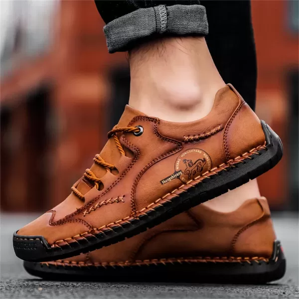 Lazzy Mens Casual Shoes Driving Slip on Loafers Outdoor Walking Shoes Lightweight Leather Oxford Casual Dress Shoes for MenRedBrown