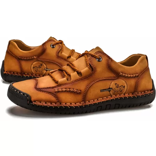Lazzy Mens Casual Shoes Driving Slip on Loafers Outdoor Walking Shoes Lightweight Leather Oxford Casual Dress Shoes for MenYellow Brown