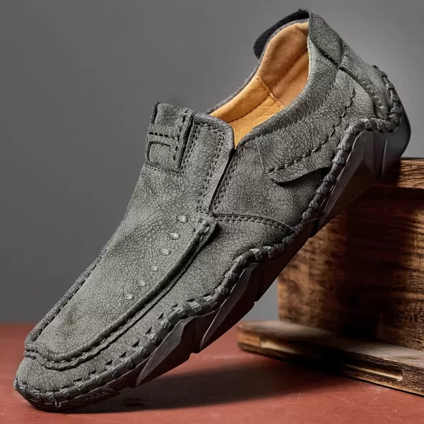 Lazzy Mens Casual Slip On Loafers Leather Dress Shoes Driving Walking Oxfords Moccasins Boat Shoes for MenGrey