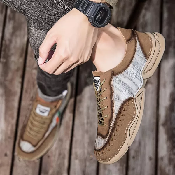 Lazzy Mens Fashion Sneakers Casual Slip On Loafers Walking Shoes LaceUp Sport Running Hiking Shoes for MenKhaki
