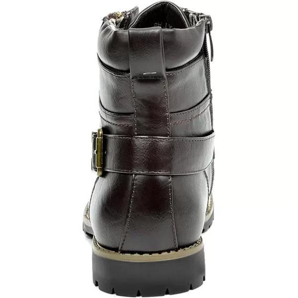 Lazzy Mens Motorcycle Combat Boots Oxford Casual Dress Boots Leather Chukka Shoes for MenDark Brown