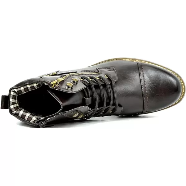 Lazzy Mens Motorcycle Combat Boots Oxford Casual Dress Boots Leather Chukka Shoes for MenDark Brown