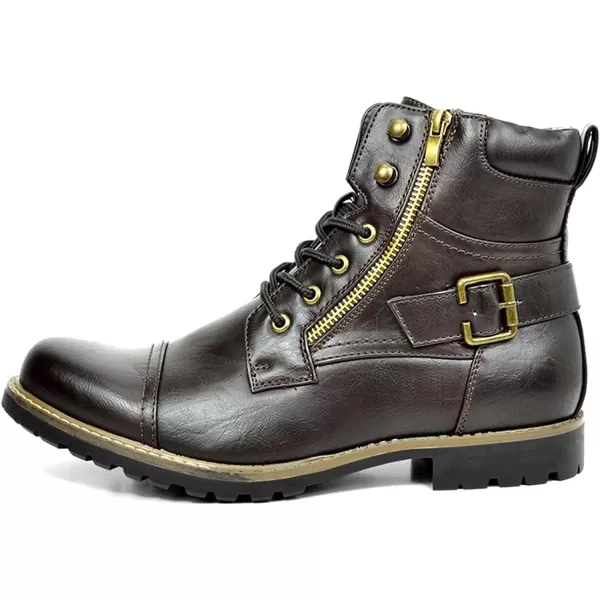 Lazzy Mens Motorcycle Combat Boots Oxford Casual Dress Boots Leather Chukka Shoes for MenDark Brown