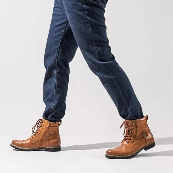 Lazzy Mens Motorcycle Combat Boots Oxford Casual Dress Boots Leather Chukka Shoes for MenLight Brown