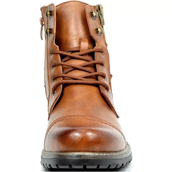 Lazzy Mens Motorcycle Combat Boots Oxford Casual Dress Boots Leather Chukka Shoes for MenLight Brown