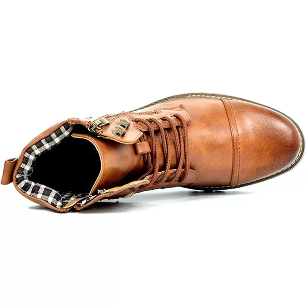 Lazzy Mens Motorcycle Combat Boots Oxford Casual Dress Boots Leather Chukka Shoes for MenLight Brown