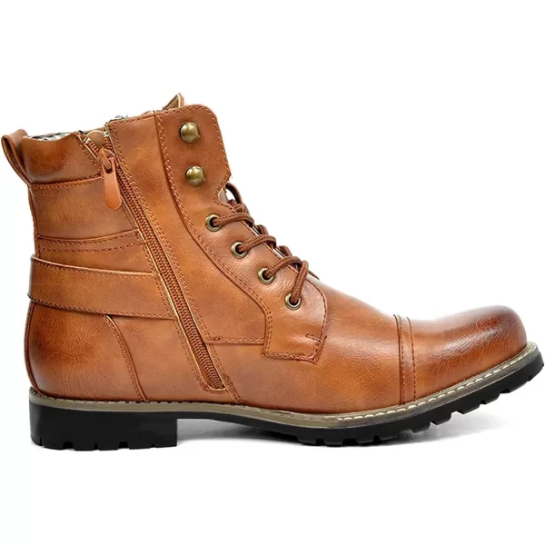 Lazzy Mens Motorcycle Combat Boots Oxford Casual Dress Boots Leather Chukka Shoes for MenLight Brown