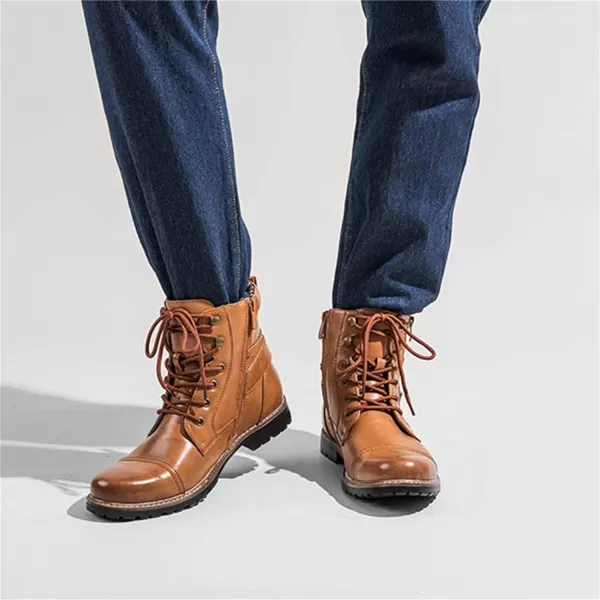 Lazzy Mens Motorcycle Combat Boots Oxford Casual Dress Boots Leather Chukka Shoes for MenLight Brown