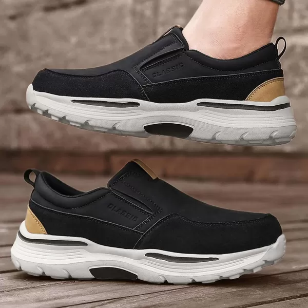 Lazzy Mens Shoes Casual Slip On Shoes Comfortable Loafers Leather Boat Shoes Fashion Dress OxfordsBlack