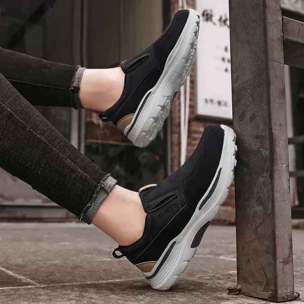Lazzy Mens Shoes Casual Slip On Shoes Comfortable Loafers Leather Boat Shoes Fashion Dress OxfordsBlack