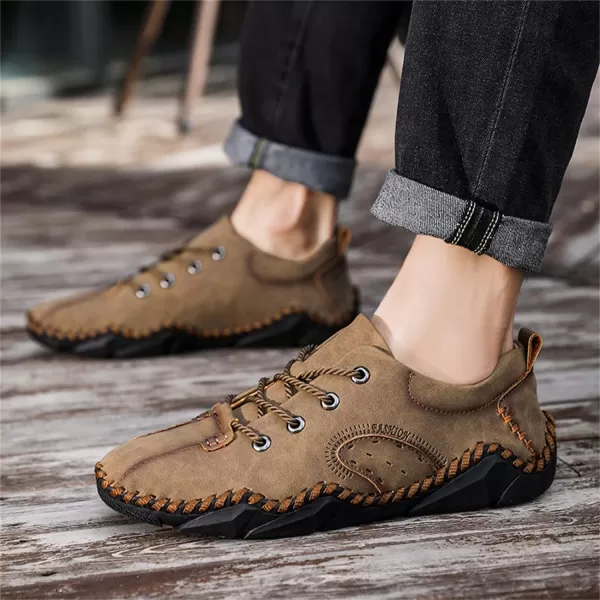 Lazzy Mens Slip On Loafers Lace Up Casual Shoes Leather Oxfords Sneakers Walking Shoes for MenKhaki
