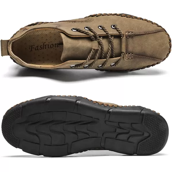 Lazzy Mens Slip On Loafers Lace Up Casual Shoes Leather Oxfords Sneakers Walking Shoes for MenKhaki
