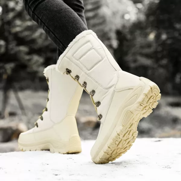 Lazzy Snow Boots for Women Warm Winter Boots Waterproof Lace Up MidCalf Booties Winter Walking Shoes for WomenBeige
